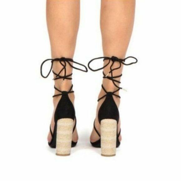 💥NIB - Black Suede & Canvas Lace Up Heeld - Picture 4 of 6